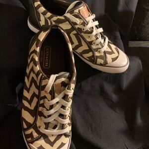 Coach Brown and Cream Zigzag Sneakers Size 9
